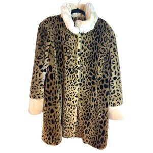 Dennis Basso Faux Fur Coat Leopard‎ Animal Print Size 1X Womens